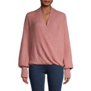 NWT Max Studio Pink Ribbed Knit Faux Wrap High Low Rose Sweater